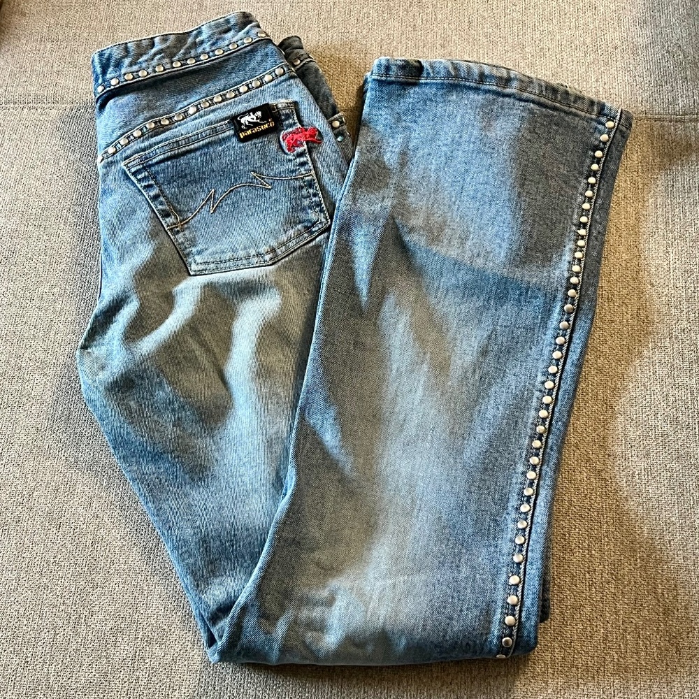 Parasuco Light Blue Boot Cut Jeans with Studded Details